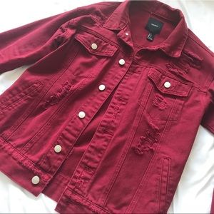 RED DISTRESSED DENIM JACKET!! GREAT CONDITION